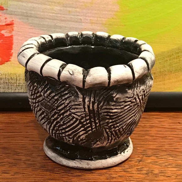 Black and White Tiny Pottery Salt Cellar or Succulent Planter - Picture 8 of 8